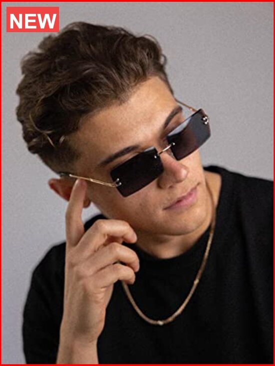 Unisex Rimless Square Sunglasses UV400 Protection Metal Frame main image 5